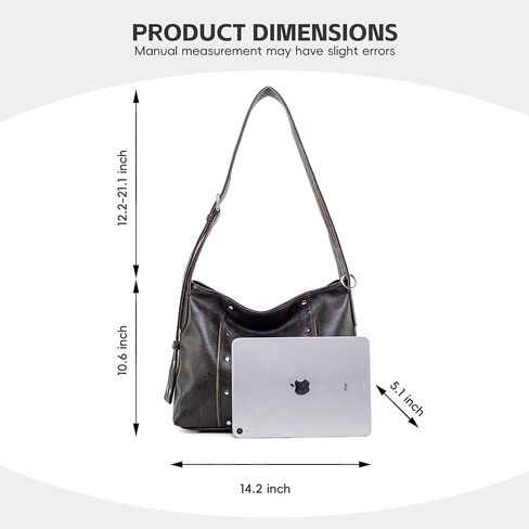 Tote Bag for Women Vintage Distressed Leather Shoulder Bag Crossbody Purse with Rivets Large Capacity Handbags Brown in Saudi Arabia