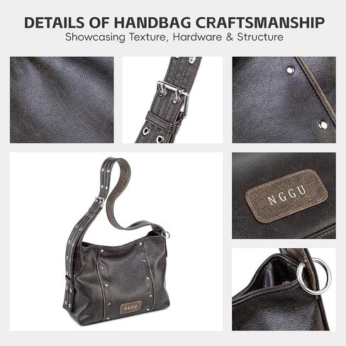 Tote Bag for Women Vintage Distressed Leather Shoulder Bag Crossbody Purse with Rivets Large Capacity Handbags Brown in Saudi Arabia
