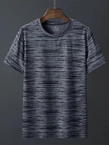 Men's Breathable Quick Dry Workout T Shirts, Striped Crew Neck Casual Short Sleeve for Gym Athletic Running in Kuwait