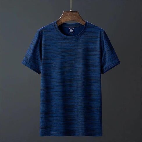 Men's Breathable Quick Dry Workout T Shirts, Striped Crew Neck Casual Short Sleeve for Gym Athletic Running in Kuwait