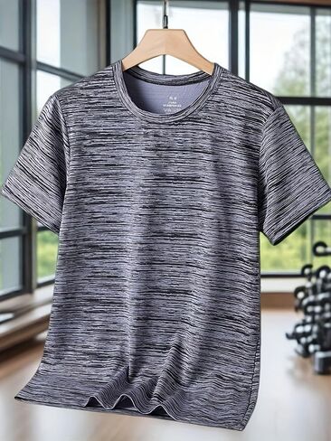 Men's Breathable Quick Dry Workout T Shirts, Striped Crew Neck Casual Short Sleeve for Gym Athletic Running in Kuwait