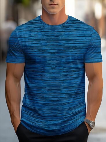 Men's Breathable Quick Dry Workout T Shirts, Striped Crew Neck Casual Short Sleeve for Gym Athletic Running in Kuwait