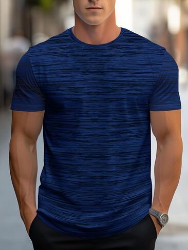Men's Breathable Quick Dry Workout T Shirts, Striped Crew Neck Casual Short Sleeve for Gym Athletic Running in Kuwait