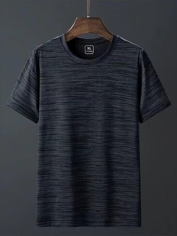 Men's Breathable Quick Dry Workout T Shirts, Striped Crew Neck Casual Short Sleeve for Gym Athletic Running in Kuwait