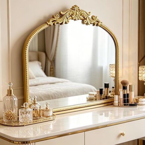 Arched Gold Vintage Mirror, French Baroque Antique Wall Mirror for Living Room Bedroom Bathroom, Decorative Large Mirror for Fireplace Entryway Hallway Vanity, Home Decor Gift for Homemakers,32x20In in Saudi Arabia