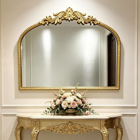Arched Gold Vintage Mirror, French Baroque Antique Wall Mirror for Living Room Bedroom Bathroom, Decorative Large Mirror for Fireplace Entryway Hallway Vanity, Home Decor Gift for Homemakers,32x20In in Saudi Arabia