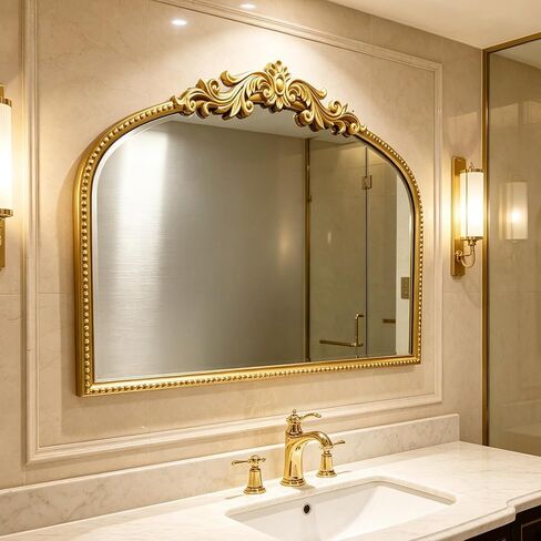 Arched Gold Vintage Mirror, French Baroque Antique Wall Mirror for Living Room Bedroom Bathroom, Decorative Large Mirror for Fireplace Entryway Hallway Vanity, Home Decor Gift for Homemakers,32x20In in Saudi Arabia