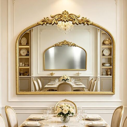 Arched Gold Vintage Mirror, French Baroque Antique Wall Mirror for Living Room Bedroom Bathroom, Decorative Large Mirror for Fireplace Entryway Hallway Vanity, Home Decor Gift for Homemakers,32x20In in Saudi Arabia