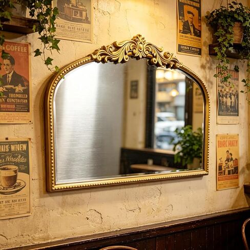 Arched Gold Vintage Mirror, French Baroque Antique Wall Mirror for Living Room Bedroom Bathroom, Decorative Large Mirror for Fireplace Entryway Hallway Vanity, Home Decor Gift for Homemakers,32x20In in Saudi Arabia