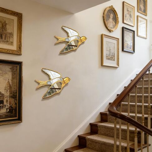 Decorative Golden Bird Wall Mirror, Small Vintage Mirrors for Wall Art Decor Perfect for Victorian and European Themed Homes Living Room Bedroom Creative Home Decoration (8.5 × 6.9 inches) in Saudi Arabia