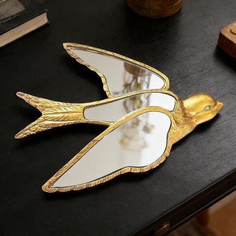 Decorative Golden Bird Wall Mirror, Small Vintage Mirrors for Wall Art Decor Perfect for Victorian and European Themed Homes Living Room Bedroom Creative Home Decoration (8.5 × 6.9 inches) in Saudi Arabia
