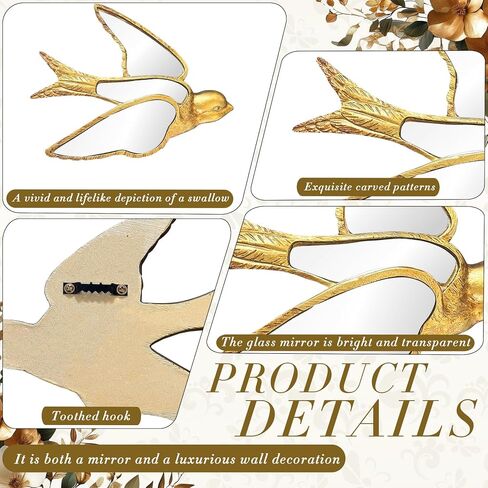 Decorative Golden Bird Wall Mirror, Small Vintage Mirrors for Wall Art Decor Perfect for Victorian and European Themed Homes Living Room Bedroom Creative Home Decoration (8.5 × 6.9 inches) in Saudi Arabia