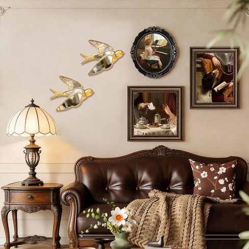 Decorative Golden Bird Wall Mirror, Small Vintage Mirrors for Wall Art Decor Perfect for Victorian and European Themed Homes Living Room Bedroom Creative Home Decoration (8.5 × 6.9 inches) in Saudi Arabia