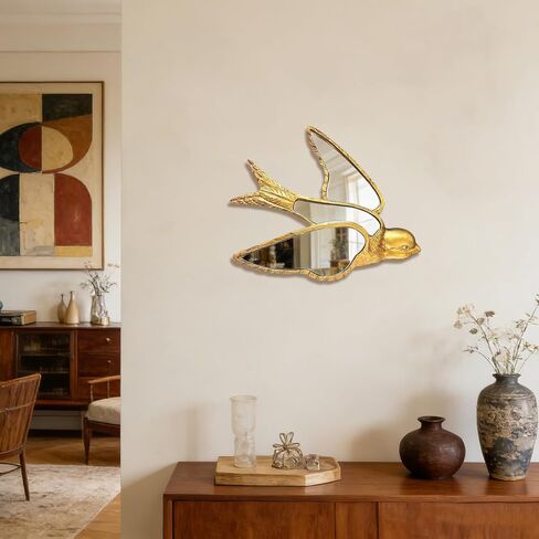 Decorative Golden Bird Wall Mirror, Small Vintage Mirrors for Wall Art Decor Perfect for Victorian and European Themed Homes Living Room Bedroom Creative Home Decoration (8.5 × 6.9 inches) in Saudi Arabia