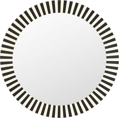 SAFAVIEH Home Collection Charli Black & Ivory Stripe Border 29-inch Round Mirror in Kuwait
