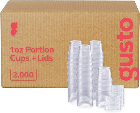 Comfy Package [Case of 2,000 2 oz. Clear Disposable Plastic Portion Cups with Lids - Soufflé Cups, Jello Shot Cups With Lids, Clear Plastic Containers With Lids in Saudi Arabia