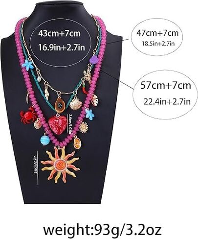 Bohemian Layered Necklace - Pink and Turquoise Beads with Sun and Heart Pendant Necklace - Summer Beach Jewelry 3-Piece Set in Saudi Arabia