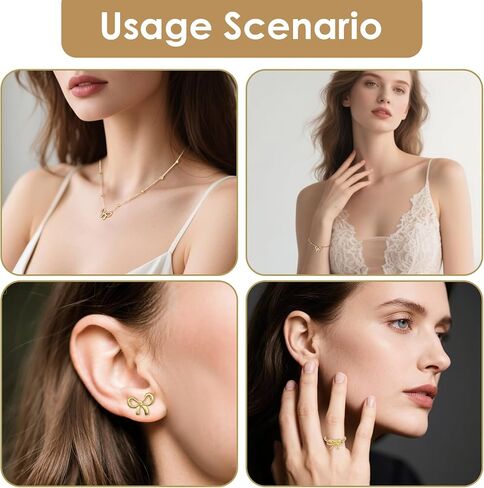 4-Piece Gold Bow Jewelry Set: Women's Cute Bow Earrings, Necklace, Bracelet, Ring - Gold Plated Stainless Steel - Perfect for Christmas, Valentine's Day, Party in Saudi Arabia