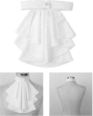 Elegant White Ruffle Necktie Victorian Medieval Vintage Detachable False Collar Shirt Front for Costume Parties in Saudi Arabia