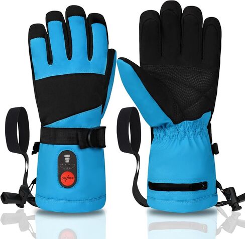 Heated Gloves for Kids, 3-Heat Settings Winter Gloves, Rechargeable Batteries, Water Resistant Windproof Kids Ski Gloves with Grip, Ideal for Skiing, Snowball Fights, Cycling, Gift in Kuwait