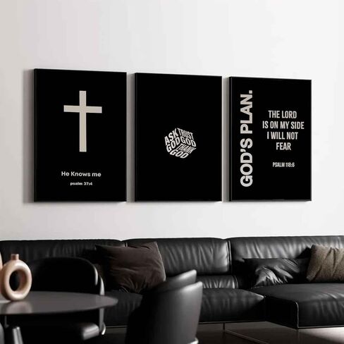 Christian Bible Canvas Wall Art Modern Black White Bible Scripture Painting Decor Picture Faith Inspirational Cross Poster Print for Dining Living Prayer Kitchen Church Bedroom Decoration No framed in Saudi Arabia