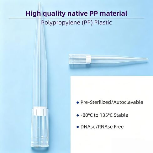1000μl Pipette Tips,Universal Polypropylene Clear Pipet Tips,Laboratory Non-pyrogenic Autoclavable Pipet Tips,DNAse RNAse Free,1 Rack 96 Tips with Box (1000μl) in Kuwait