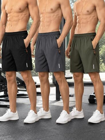 3 Pack Mens Athletic Gym Shorts, Quick Dry Basketball Shorts with Pockets, Casual Workout Activewear for Running in Kuwait