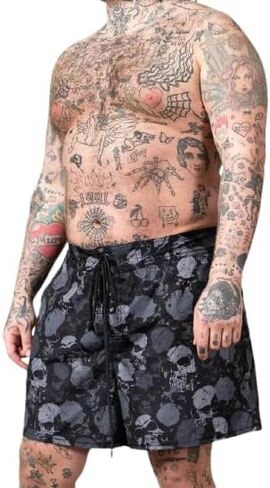Killstar Sepulture Swim Shorts Skull Mens Drawstring Goth Grunge Punk-XXL Black in Saudi Arabia