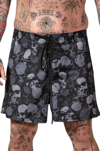 Killstar Sepulture Swim Shorts Skull Mens Drawstring Goth Grunge Punk-XXL Black in Saudi Arabia