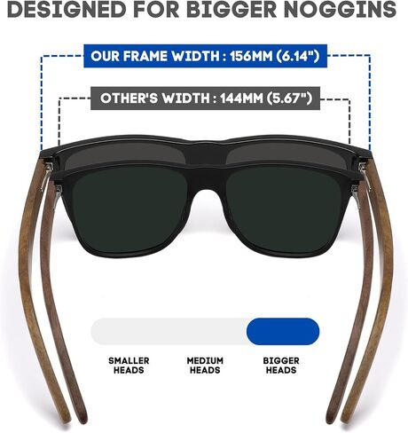 XXL Size Extra Large 156MM Polarized Square Wood Sunglasses Big Wide Heads Men UV400 Wooden Glasses in Saudi Arabia