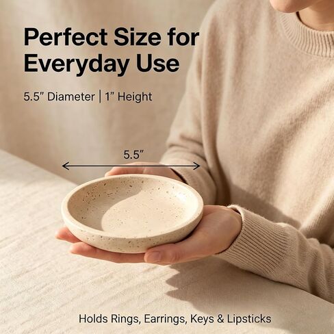 Natural Beige Travertine Jewelry Dish 5.5 Inch, Handmade Travertine Tray & Trinket Dish,Multi-Functional Decorative Stone Tray for Earrings,Ring, Keys, Lipsticks, Ideal Gift for Wome, in Saudi Arabia