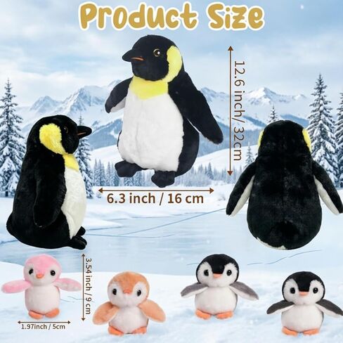 Youthfuljive 5 Pcs Penguin Stuffed Animal with Babies, 13 Inch Mommy Stuffed Animal Penguin Plush Toy with 4 Baby Penguins Zipper Belly Soft Cuddly Penguin Plushie Pillow Toys for Kids Birthday in Saudi Arabia