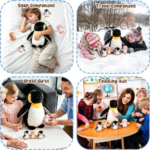 Youthfuljive 5 Pcs Penguin Stuffed Animal with Babies, 13 Inch Mommy Stuffed Animal Penguin Plush Toy with 4 Baby Penguins Zipper Belly Soft Cuddly Penguin Plushie Pillow Toys for Kids Birthday in Saudi Arabia
