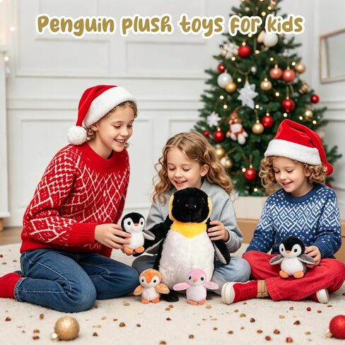 Youthfuljive 5 Pcs Penguin Stuffed Animal with Babies, 13 Inch Mommy Stuffed Animal Penguin Plush Toy with 4 Baby Penguins Zipper Belly Soft Cuddly Penguin Plushie Pillow Toys for Kids Birthday in Saudi Arabia