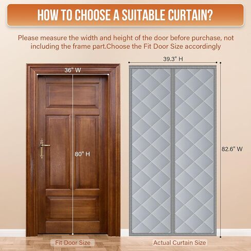 BEWAVE Magnetic Insulated Door Curtain Magnetic Thermal and Insulation Self-Closing Door Cover for Winter Patio Bedroom AC Room Fits Door Size up to 36" x 80", IDC01 in Kuwait