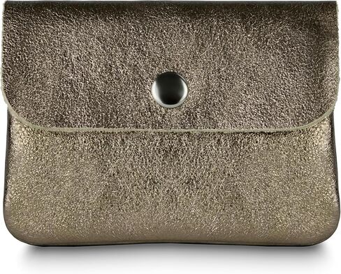 Italian Genuine Metallic Suede Wallet for Women with Snap Closure & Zipper | Small Designer Evening Card Case (Bronze) in Saudi Arabia