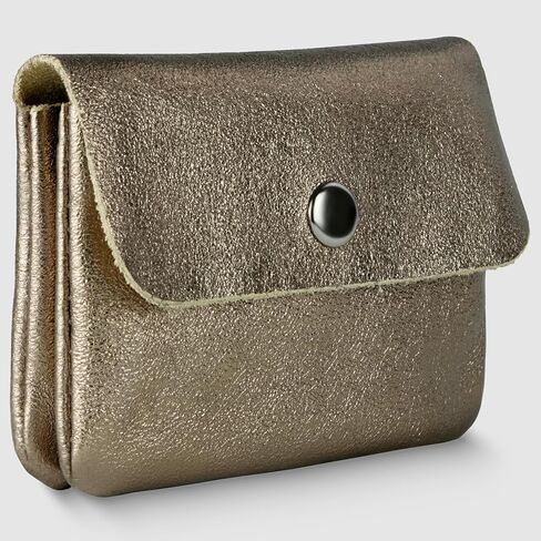 Italian Genuine Metallic Suede Wallet for Women with Snap Closure & Zipper | Small Designer Evening Card Case (Bronze) in Saudi Arabia