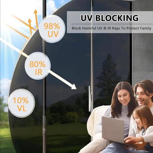 BAOOOFU Window Privacy Film - 30 Inch x 19.5 Ft Reflective Window Tint for Home Heat Blocking, 99% UV Protection Heat Control House Tint for Sliding Glass Front Door, Energy Saviing in Kuwait