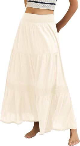 Gacaky Women’s Summer Boho Flowy Swing Tiered A-Line Maxi Skirts 2025 Fashion Trendy Lace Long Beach Dress in Saudi Arabia
