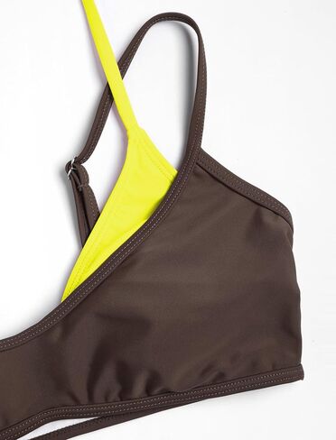 ZAFUL Women's Polka Dot Bikini Set Double Layer Halter Swimsuit Colorblock Side Tie 2 Piece Bathing Suit 0-Brown Yellow L in Kuwait