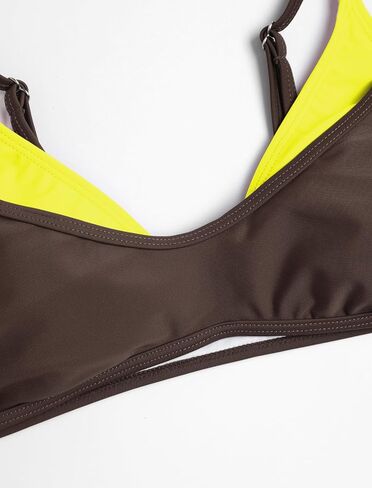 ZAFUL Women's Polka Dot Bikini Set Double Layer Halter Swimsuit Colorblock Side Tie 2 Piece Bathing Suit 0-Brown Yellow L in Kuwait