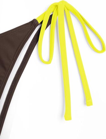 ZAFUL Women's Polka Dot Bikini Set Double Layer Halter Swimsuit Colorblock Side Tie 2 Piece Bathing Suit 0-Brown Yellow L in Kuwait