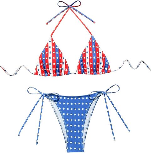 Floerns Women's 2 Piece Bikini Sets Star Graphic Triangle Halter Swimsuit Tie Side Bathing Suit in Kuwait