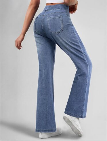 FireSwan Women's Straight Leg Jeans High Waisted Stretchy Pull On Denim Pants Bootcut Bell Bottom Jeans Trendy Light Blue M in Saudi Arabia
