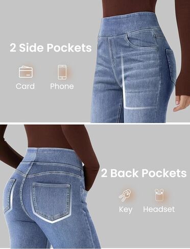 FireSwan Women's Straight Leg Jeans High Waisted Stretchy Pull On Denim Pants Bootcut Bell Bottom Jeans Trendy Light Blue M in Saudi Arabia