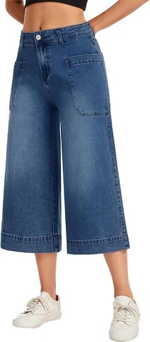 Metietila Capri Pants for Women High Waisted Wide Leg Cropped Jeans Summer Casual Stretchy Denim Jeans with Pockets in Saudi Arabia