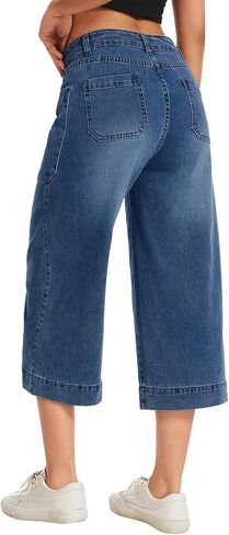 Metietila Capri Pants for Women High Waisted Wide Leg Cropped Jeans Summer Casual Stretchy Denim Jeans with Pockets in Saudi Arabia