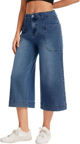 Metietila Capri Pants for Women High Waisted Wide Leg Cropped Jeans Summer Casual Stretchy Denim Jeans with Pockets in Saudi Arabia