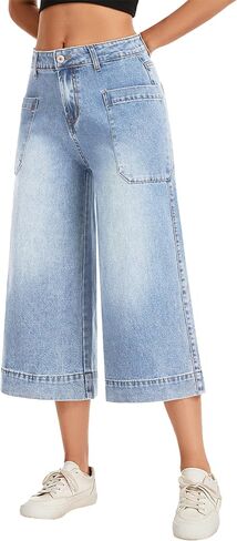 Metietila Capri Pants for Women High Waisted Wide Leg Cropped Jeans Summer Casual Stretchy Denim Jeans with Pockets in Saudi Arabia