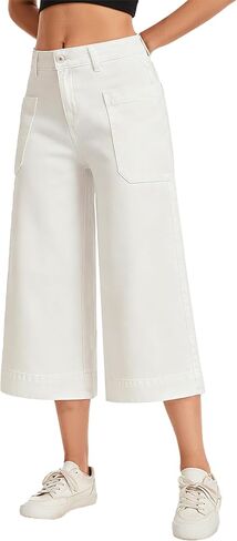 Metietila Capri Pants for Women High Waisted Wide Leg Cropped Jeans Summer Casual Stretchy Denim Jeans with Pockets in Saudi Arabia